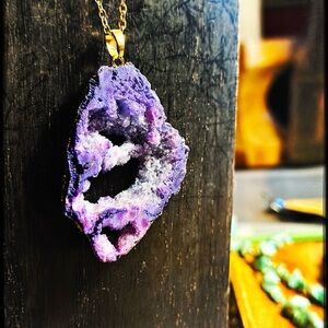 Purple and Gold Geode Pendant Necklace